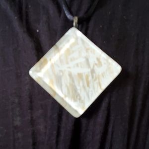 White/Gold hand painted Pendant 22'' Necklace.